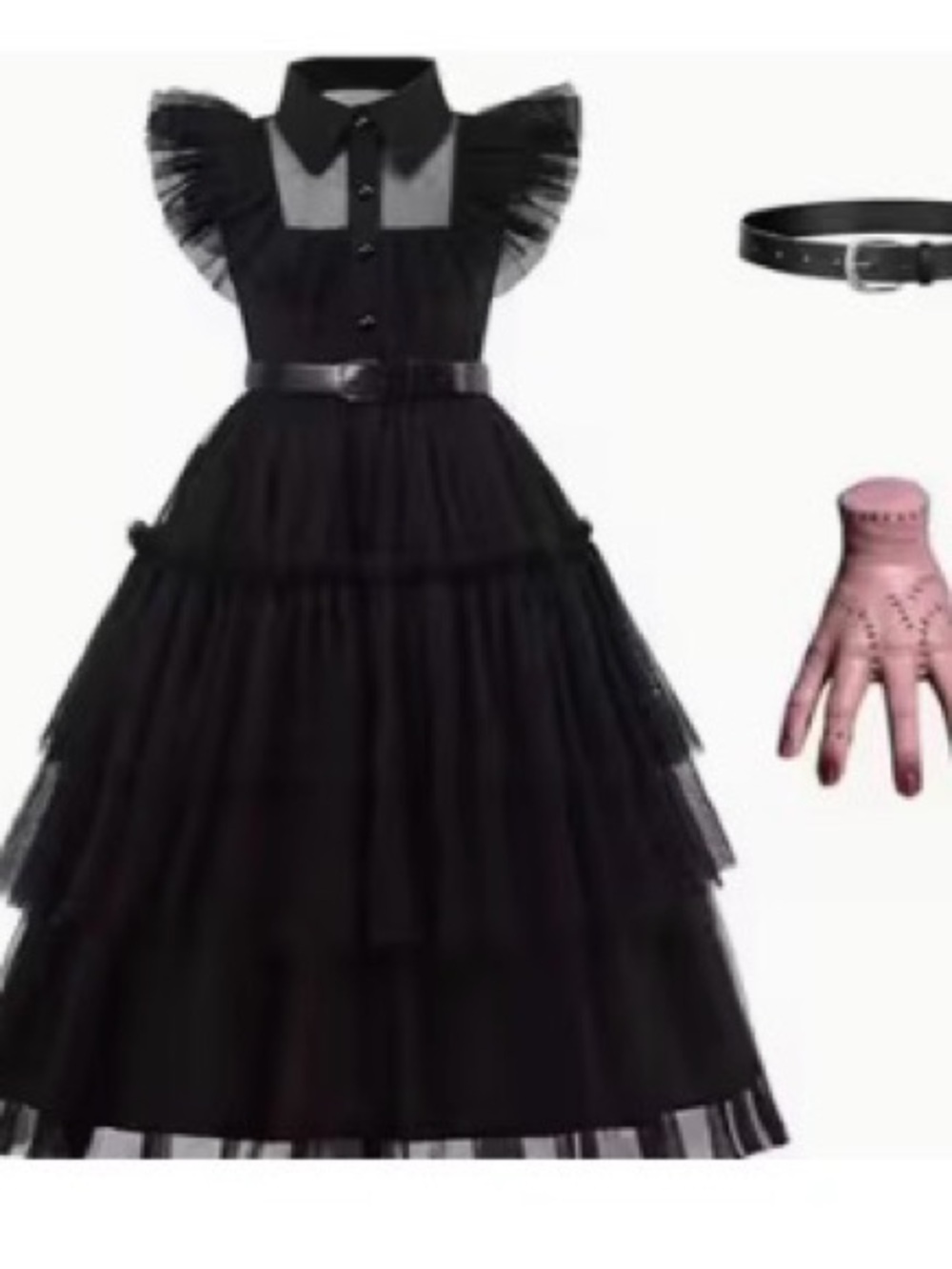 Wednesday Black Tiered Tulle Dress with Belt - Accessories